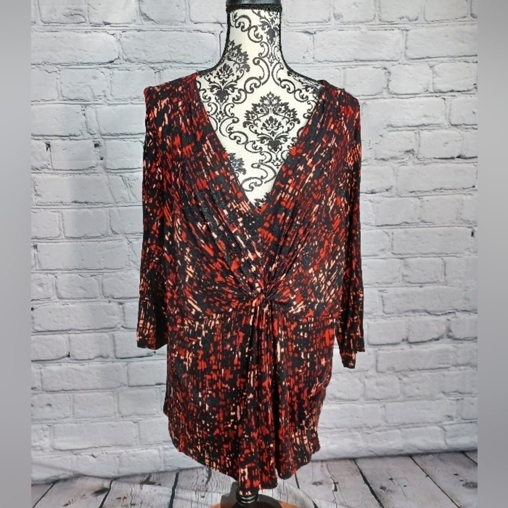 Apt. 9 women's long sleeve stretch knit geo print knotted front top sz 2x b11